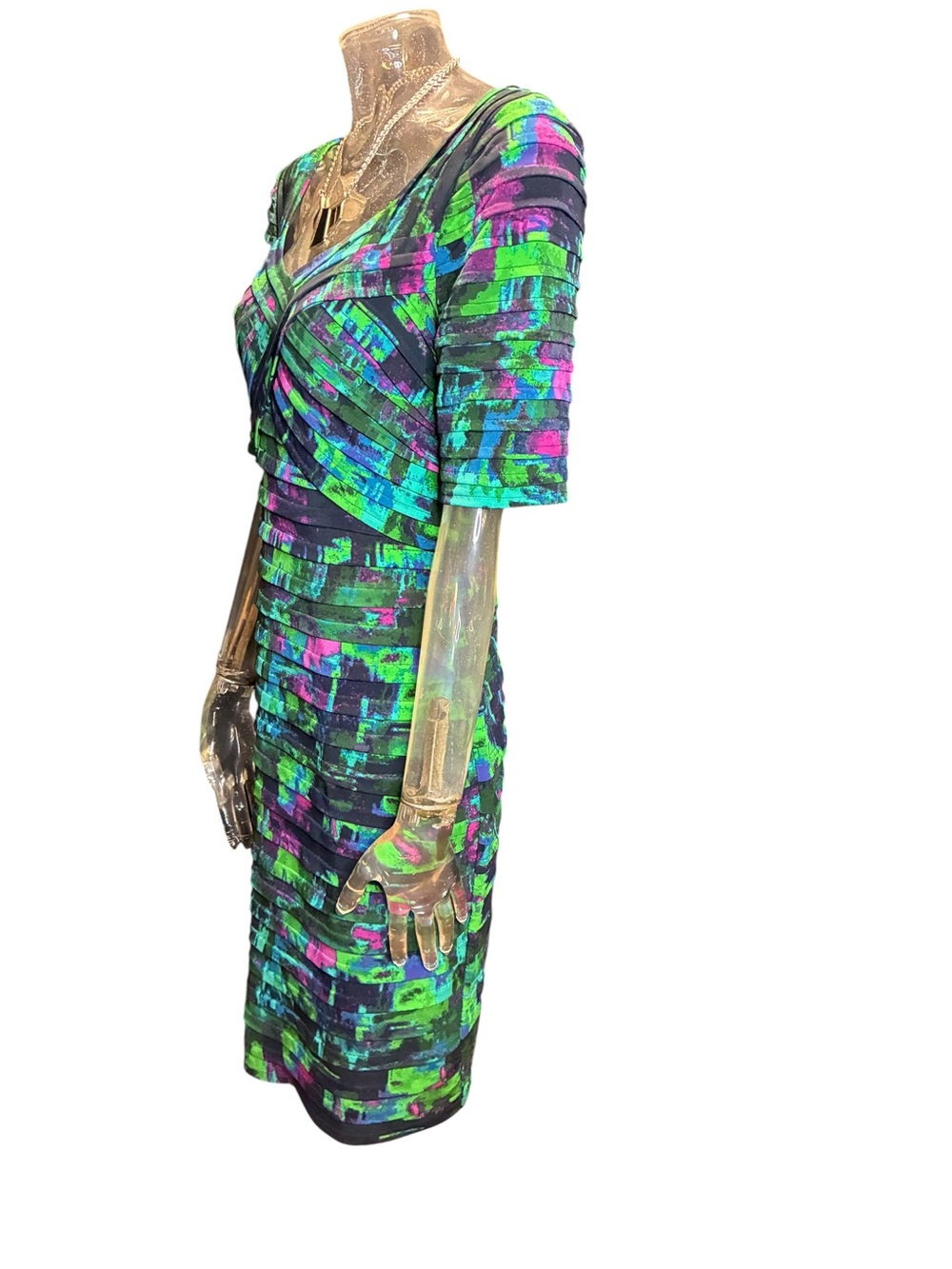London Times Multicolor Abstract Midi Dress in Green, Blue & Purple - Picture 4 of 8